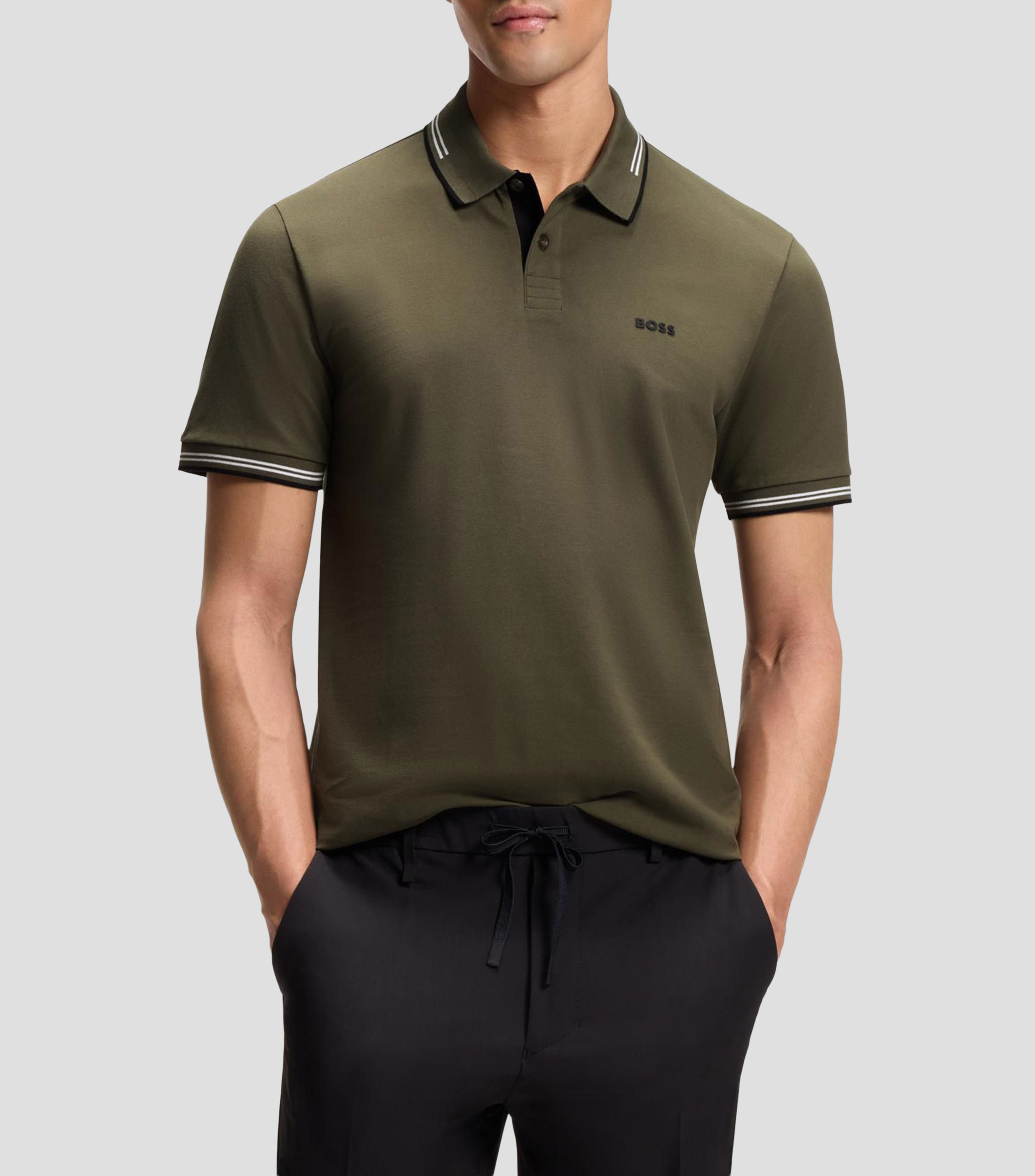Playera tipo polo slim de algodón elástico con detalles de la marca Hombre